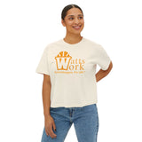 Stylish Women's Boxy Tee - 'WATTS WORK' Casual Graphic Top for Gamechangers (white & Yellow)